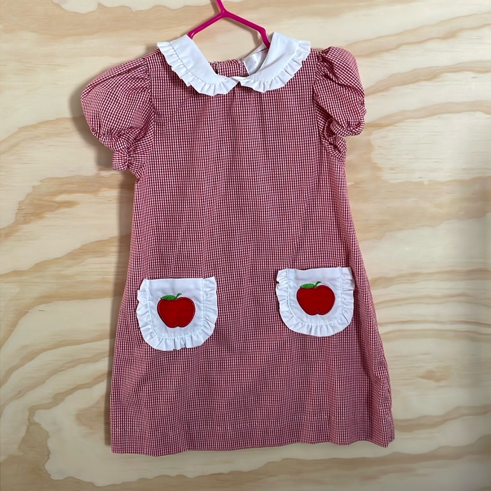 Red and white size 3T Apple dress from Eliza James.